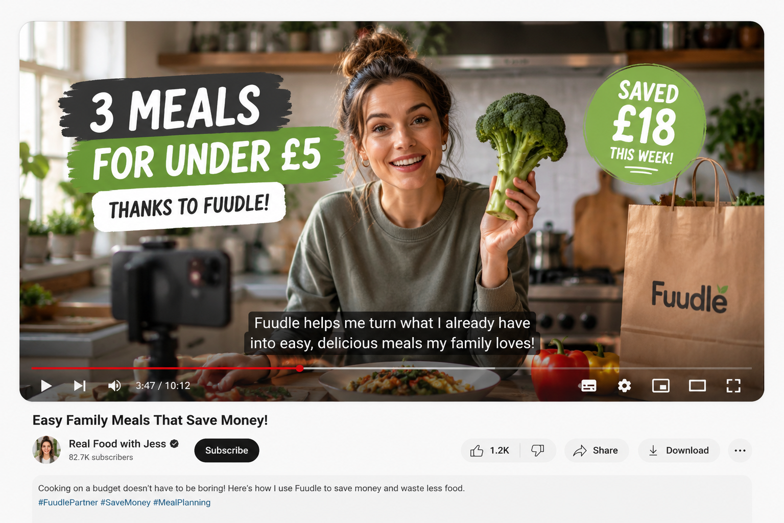 Creator mockup showing Fuudle helps save families money